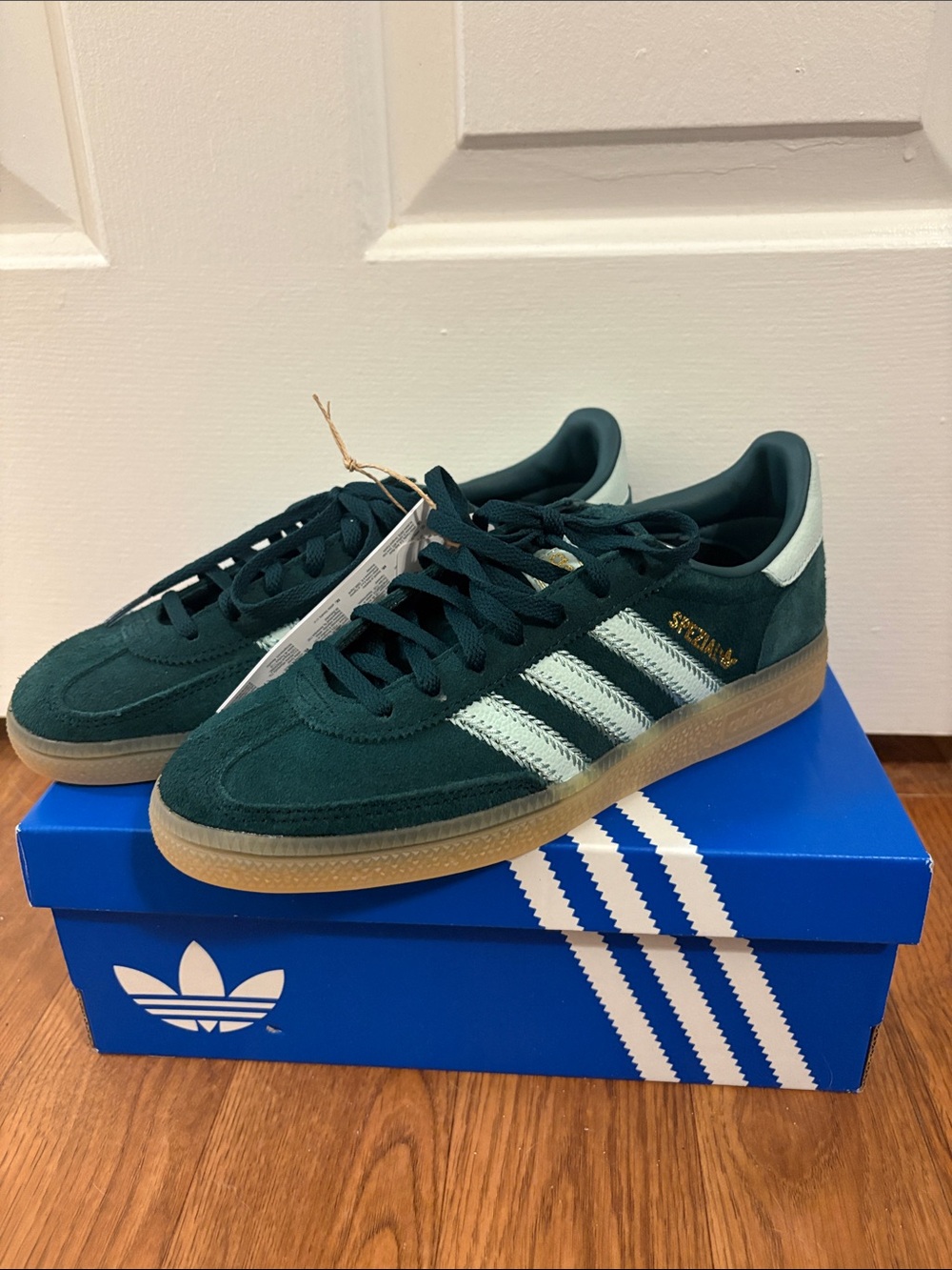 adidas Speciale Men's Suede Sneakers in Forest Green with Mint Stripes